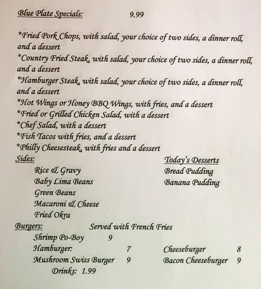 Menu at Bill's Catfish & Steaks steakhouse, Wiggins