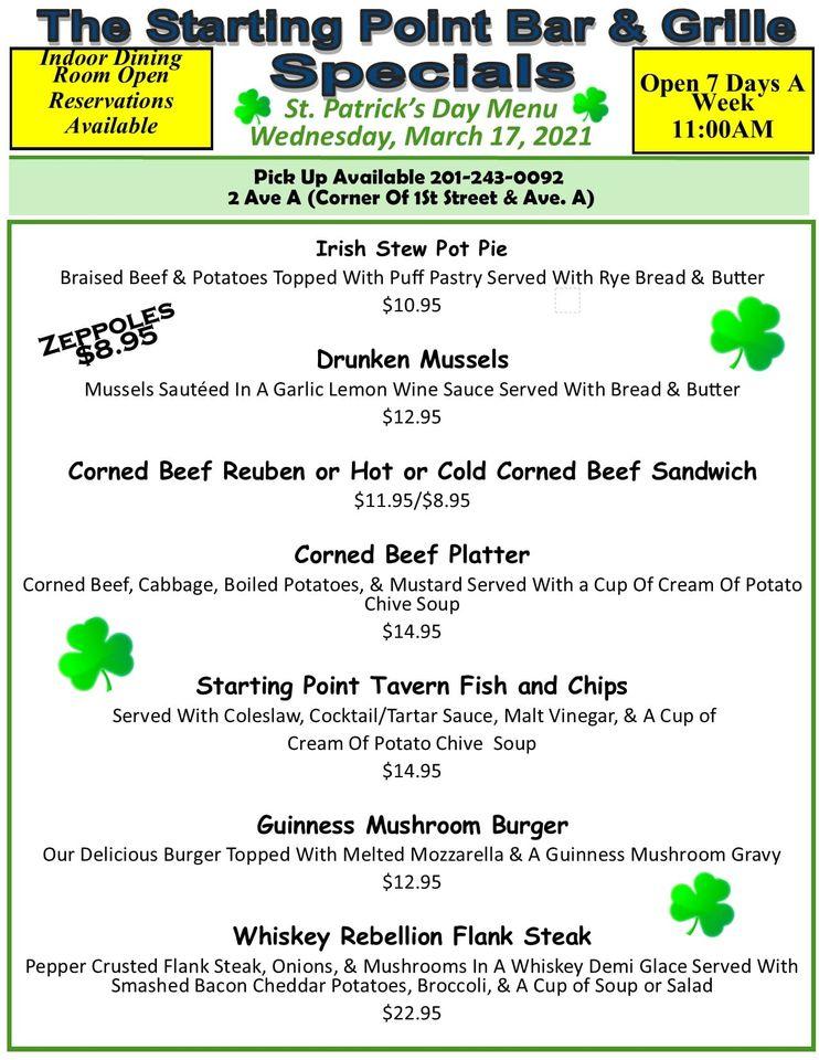 Menu at Starting Point Bar & Grill, Bayonne