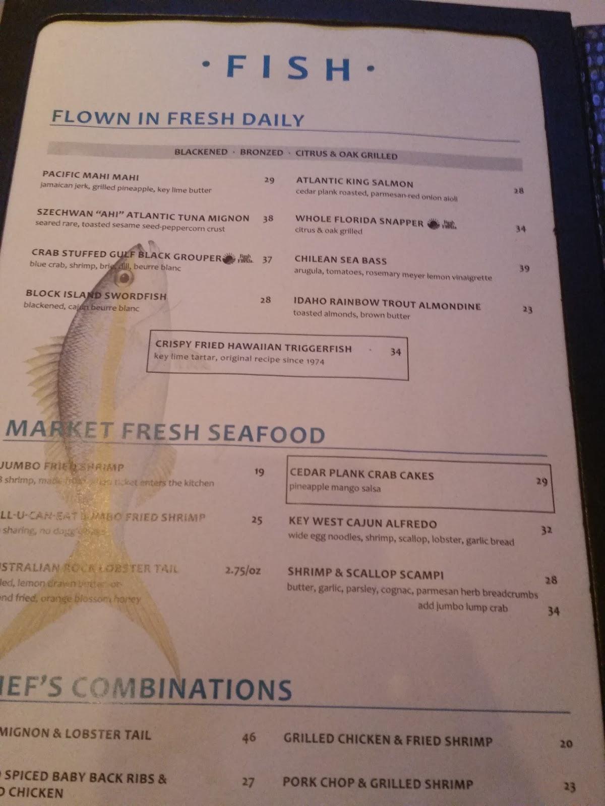 Menu at FishBones restaurant, Lake Mary