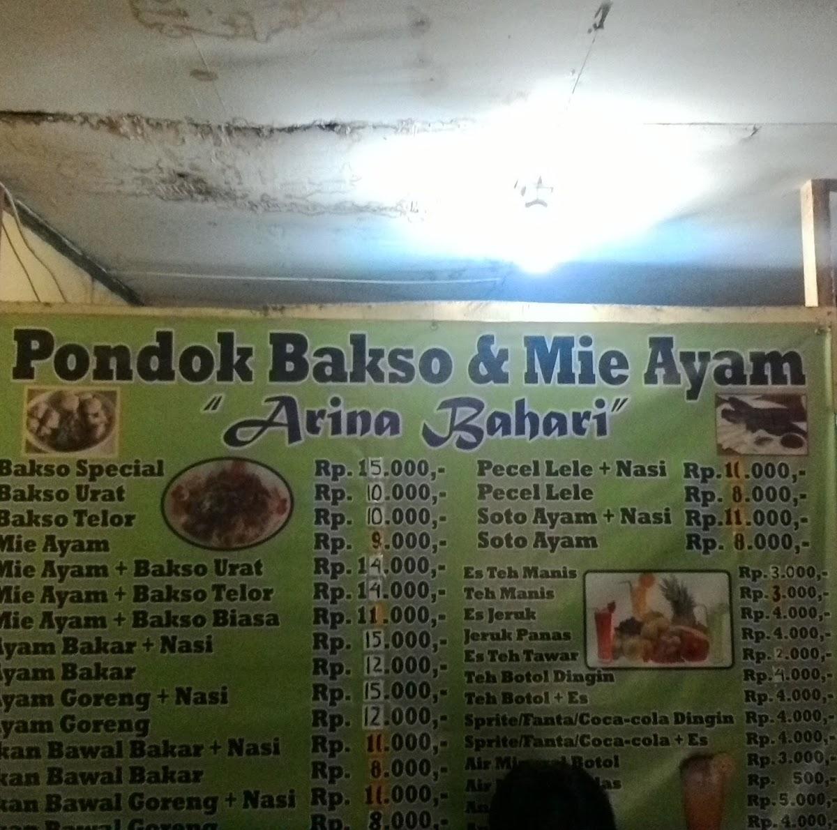 Menu At Pondok Bakso Dan Mie Ayam Arina Bahari Restaurant Depok