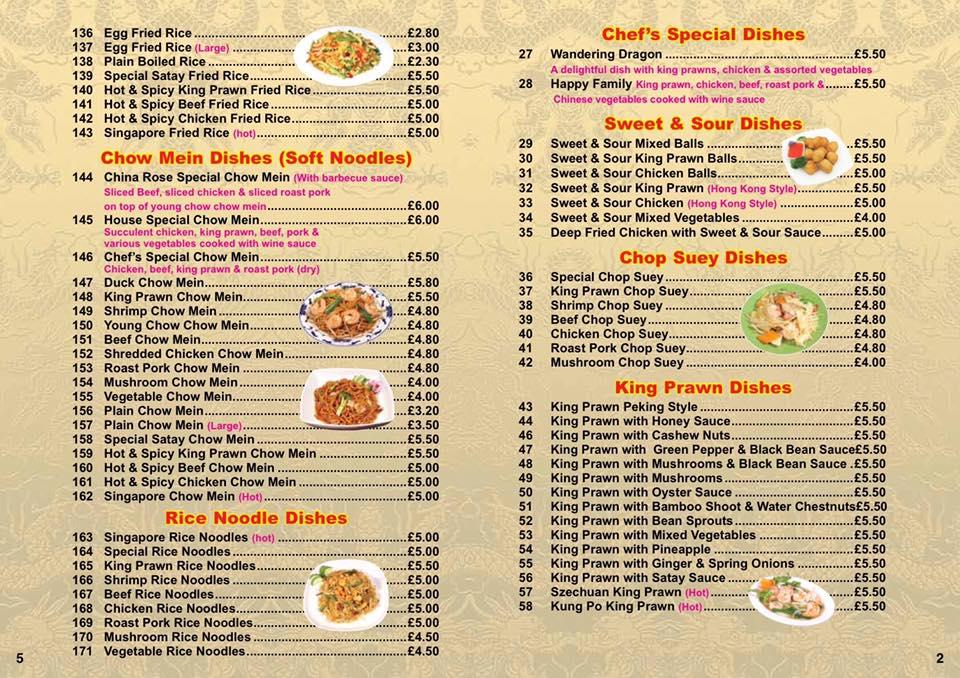 Menu at China Rose fast food, Wisbech