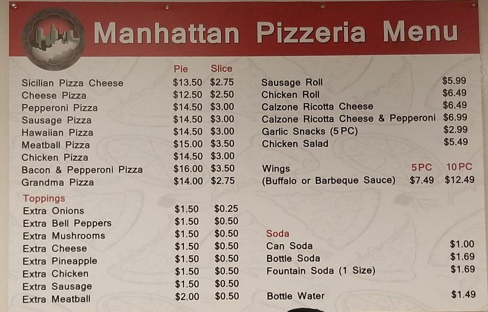 Menu at Manhattan Pizzeria, Indianapolis