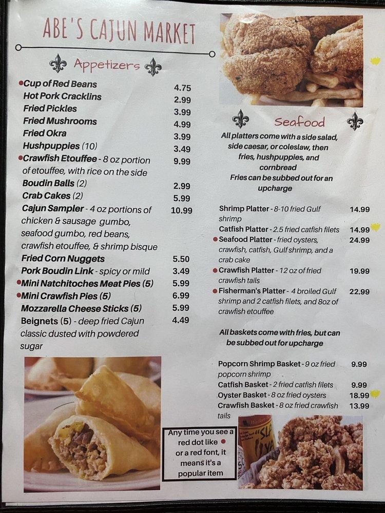 Menu at Abe's Cajun Market restaurant, Houston