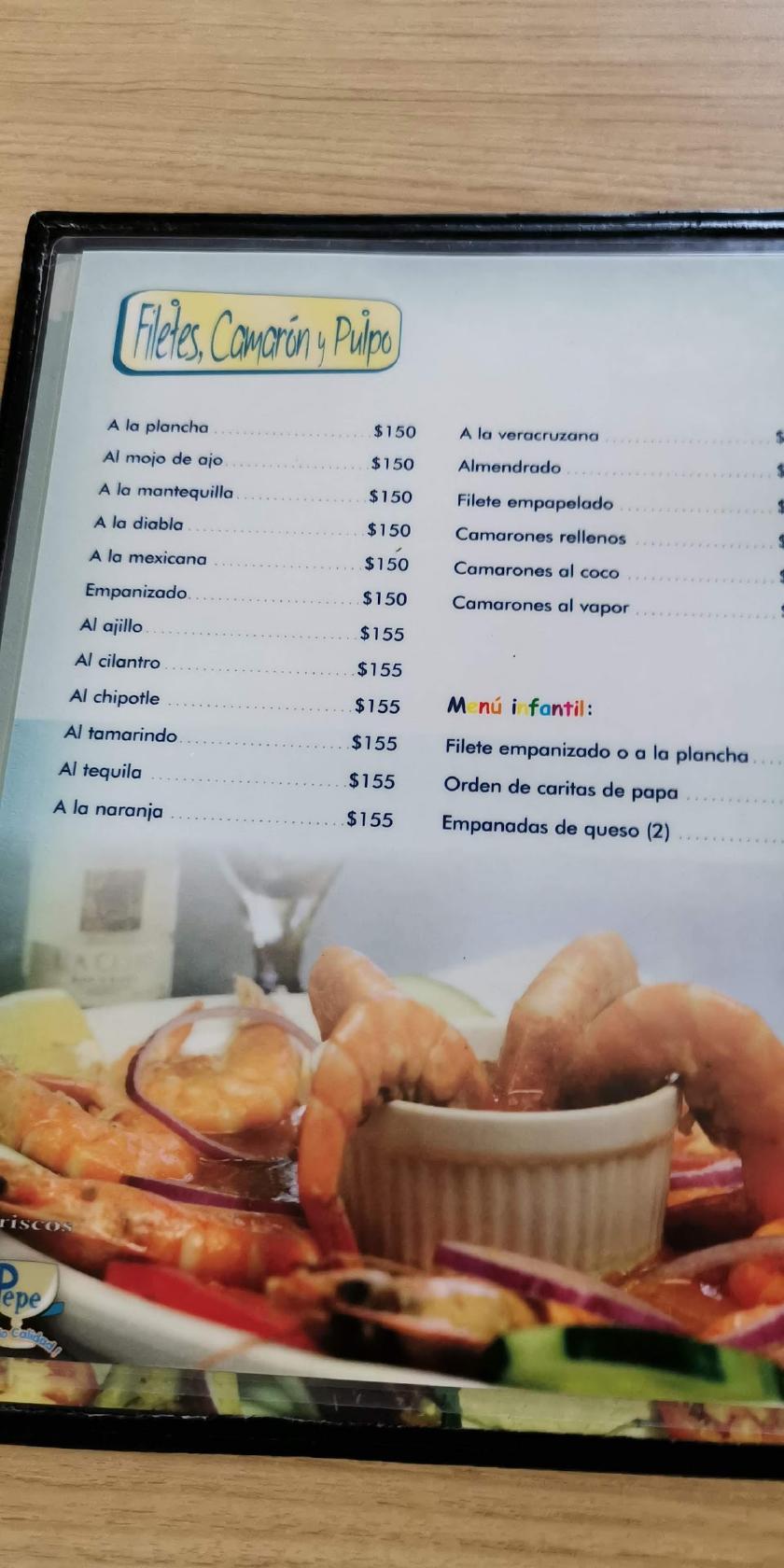 Carta del restaurante Mariscos Pepe, Guadalajara, Misiones 599