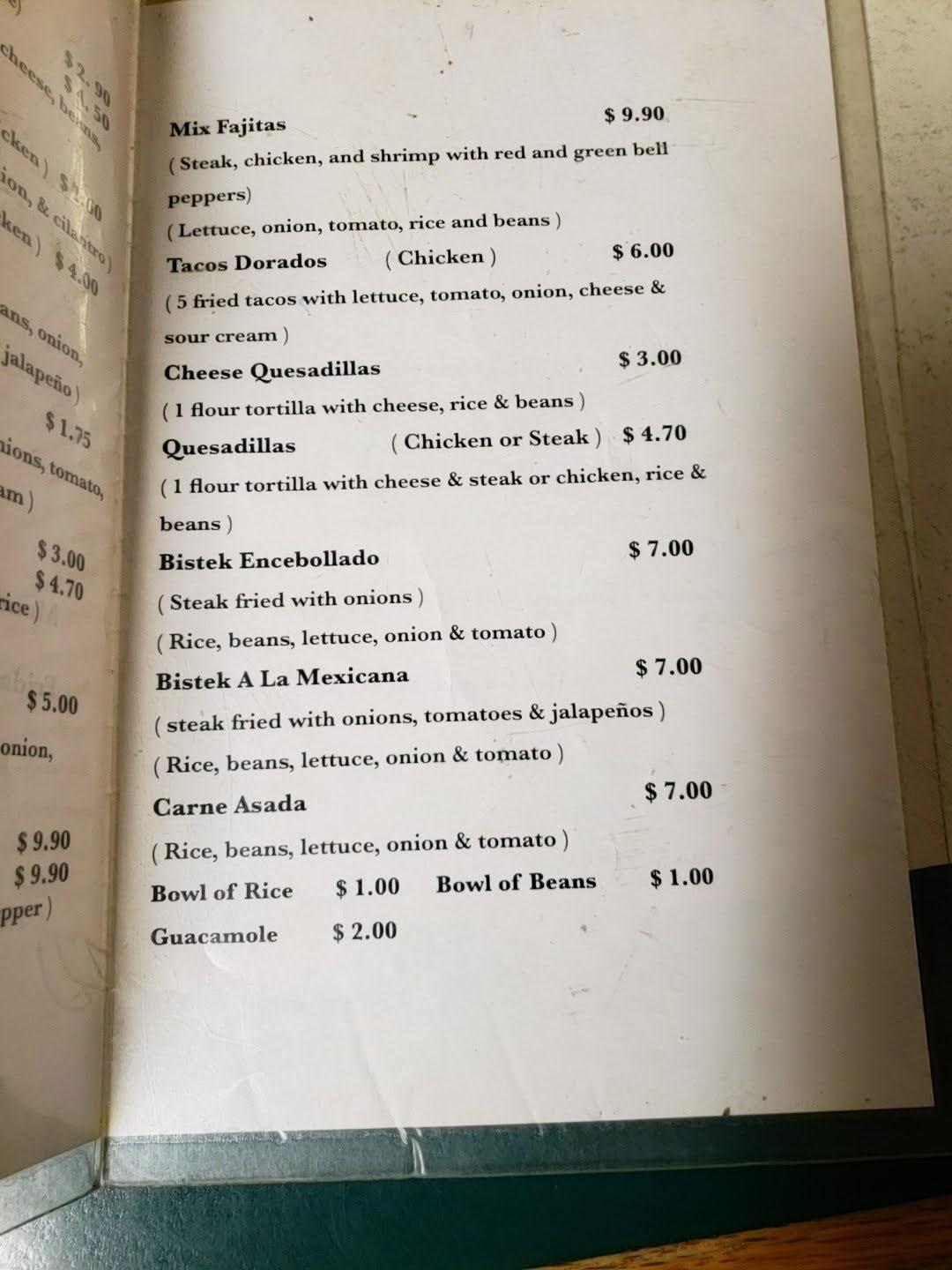 Menu at La Rosita Inc restaurant, Rock Valley