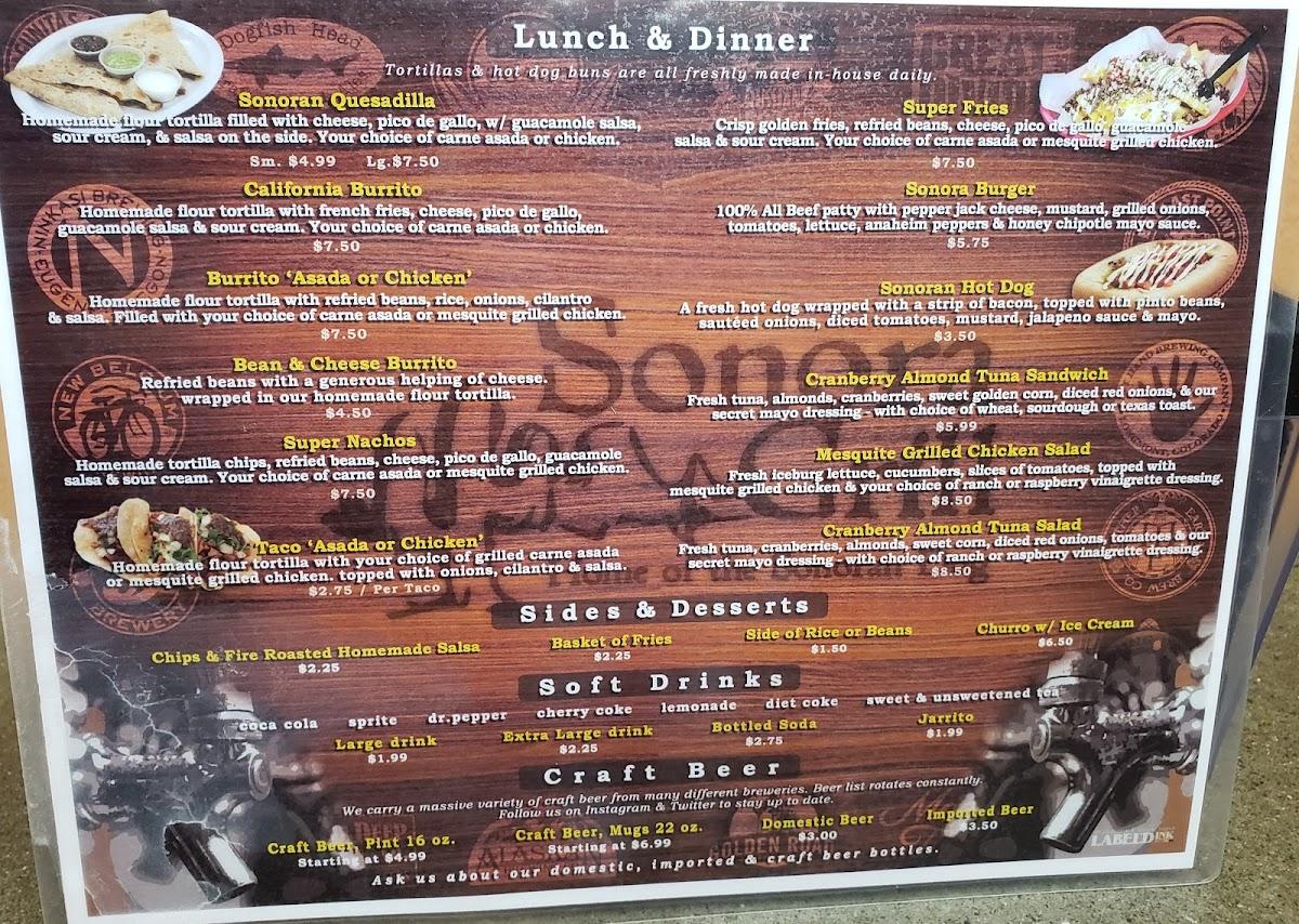 Menu at Sonora Grill restaurant, Moreno Valley