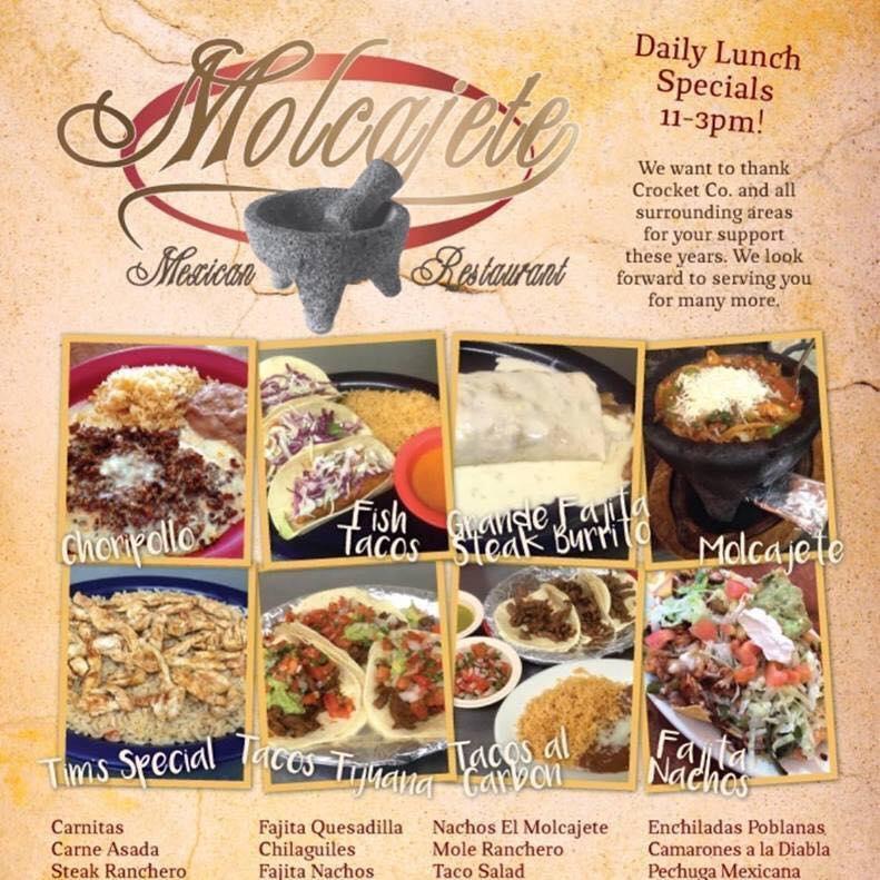 Menu at El Molcajete Mexican Restaurant, Bells