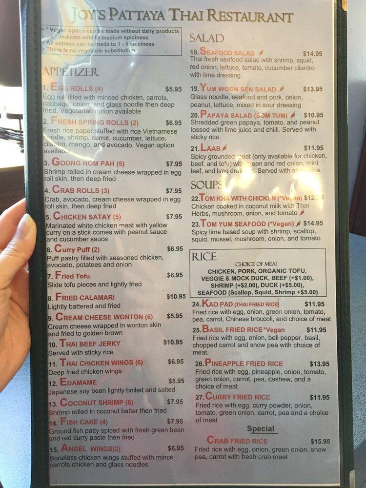 Menu at (Richfield) Joy's Pattaya Thai Restaurant, Richfield