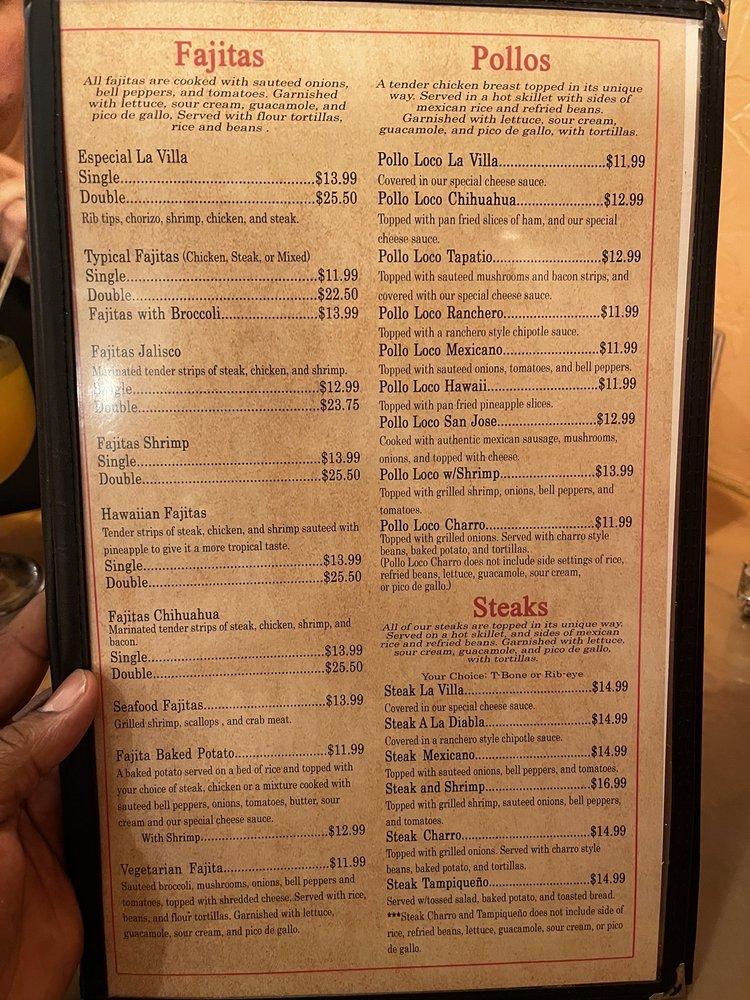 Menu at La Villa Mexican Restaurant, Mena