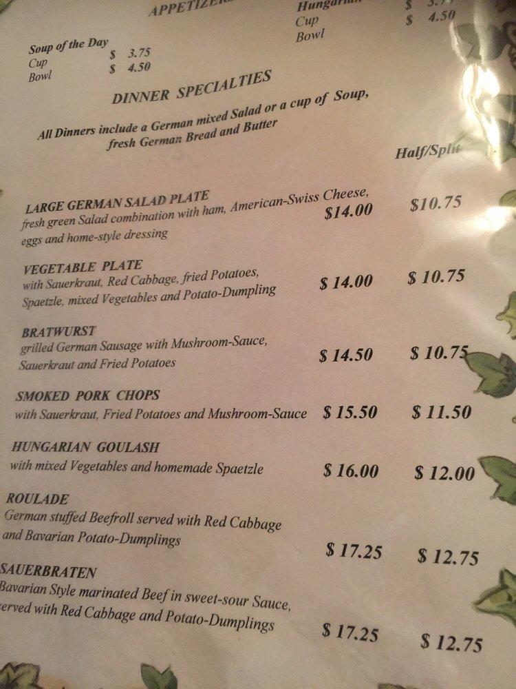 Menu at Uwe's German Restaurant, Colorado Springs