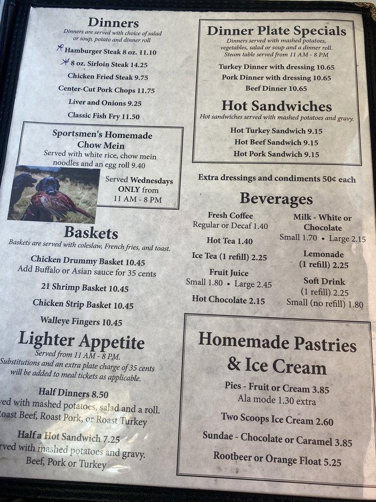 Menu at Sportsmen's Cafe LLC, Mora