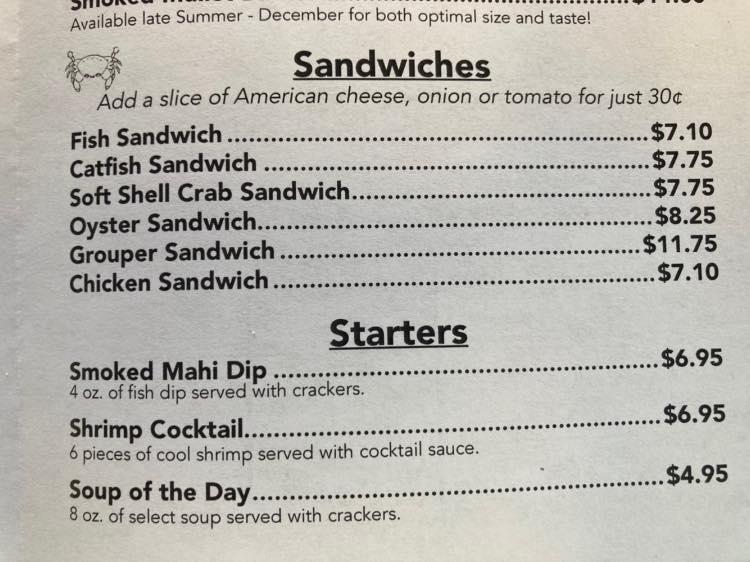 Menu at The Fish House restaurant, Ruskin, W Shell Point Rd