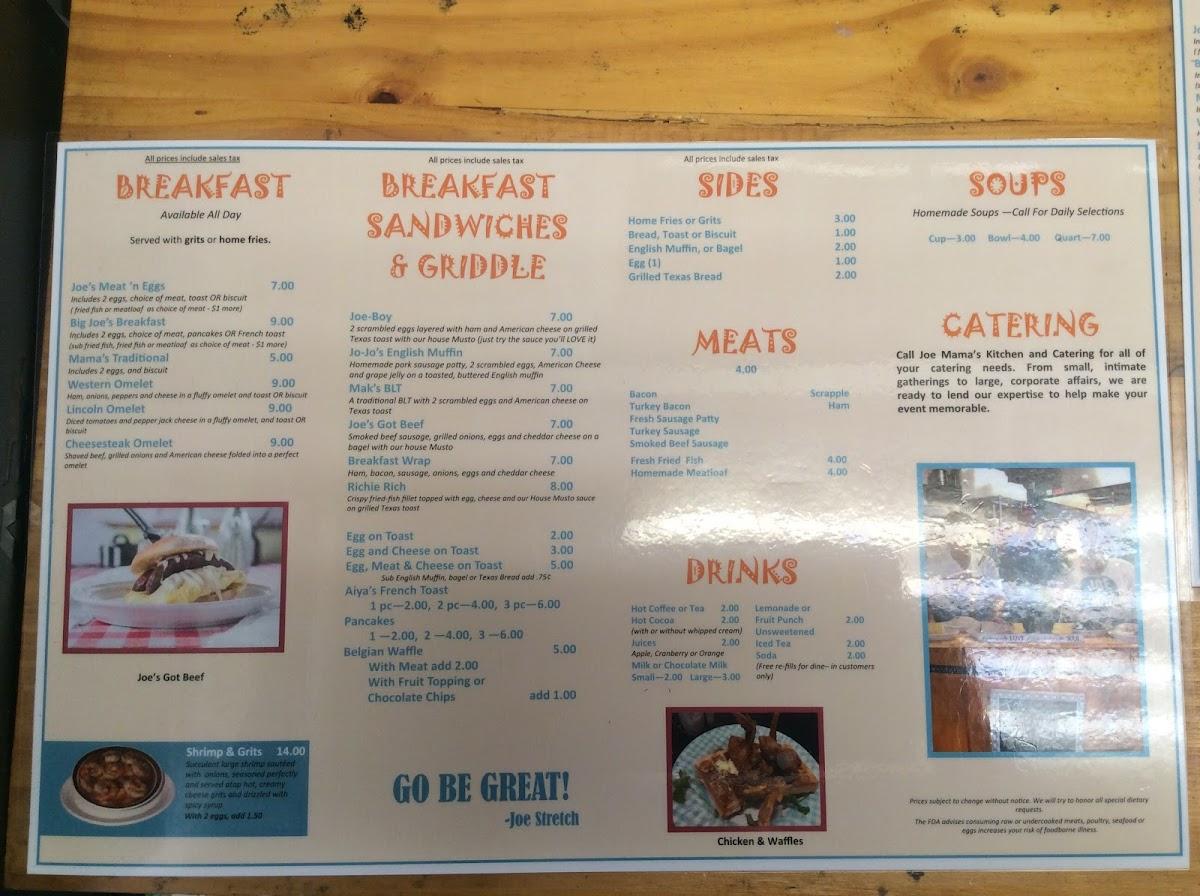 Menu at Joe Mama's Kitchen restaurant, Harrisburg, 2233 Derry St