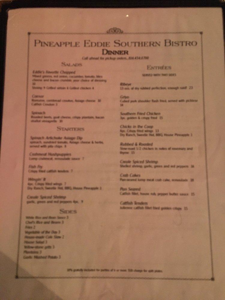 Menu at Pineapple Eddie Southern Bistro pub & bar, Erie