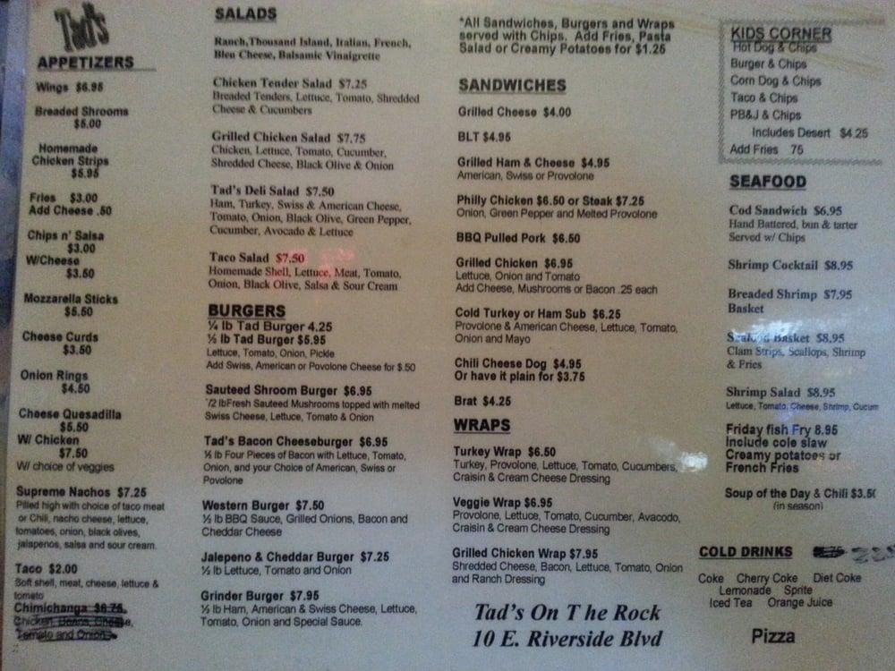 Menu at Tad's on the Rock pub & bar, Loves Park