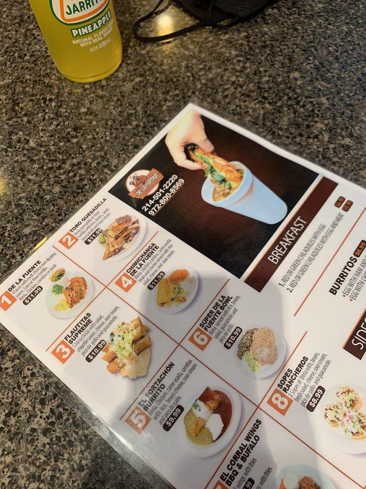 Menu at De La Fuente Tacos de Birria restaurant, Garland