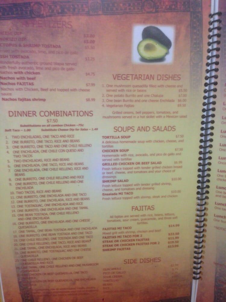 Menu at Miguelitos Mexican Restaurant, Ridge Spring