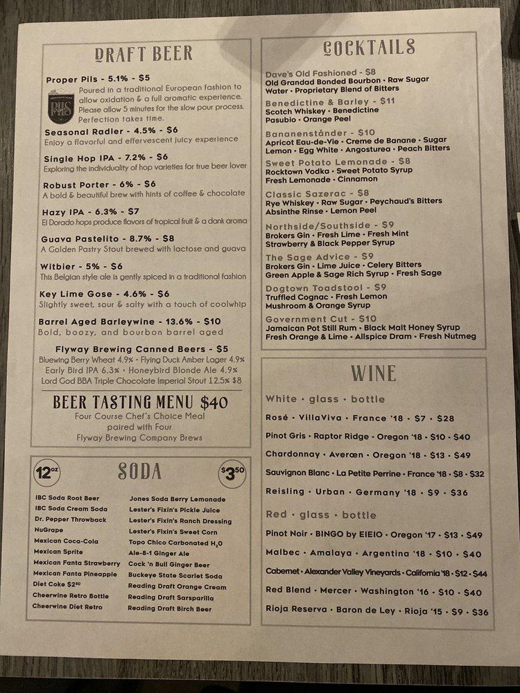 Menu at Brood & Barley, North Little Rock