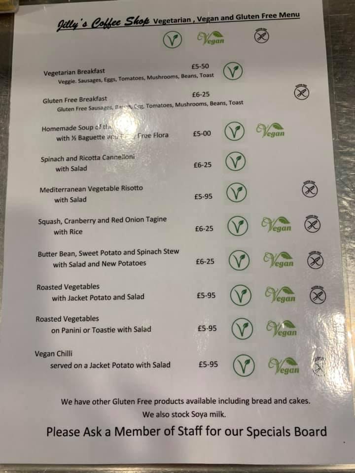 Menu at Jilly's Coffee Shop cafe, Kingswinford
