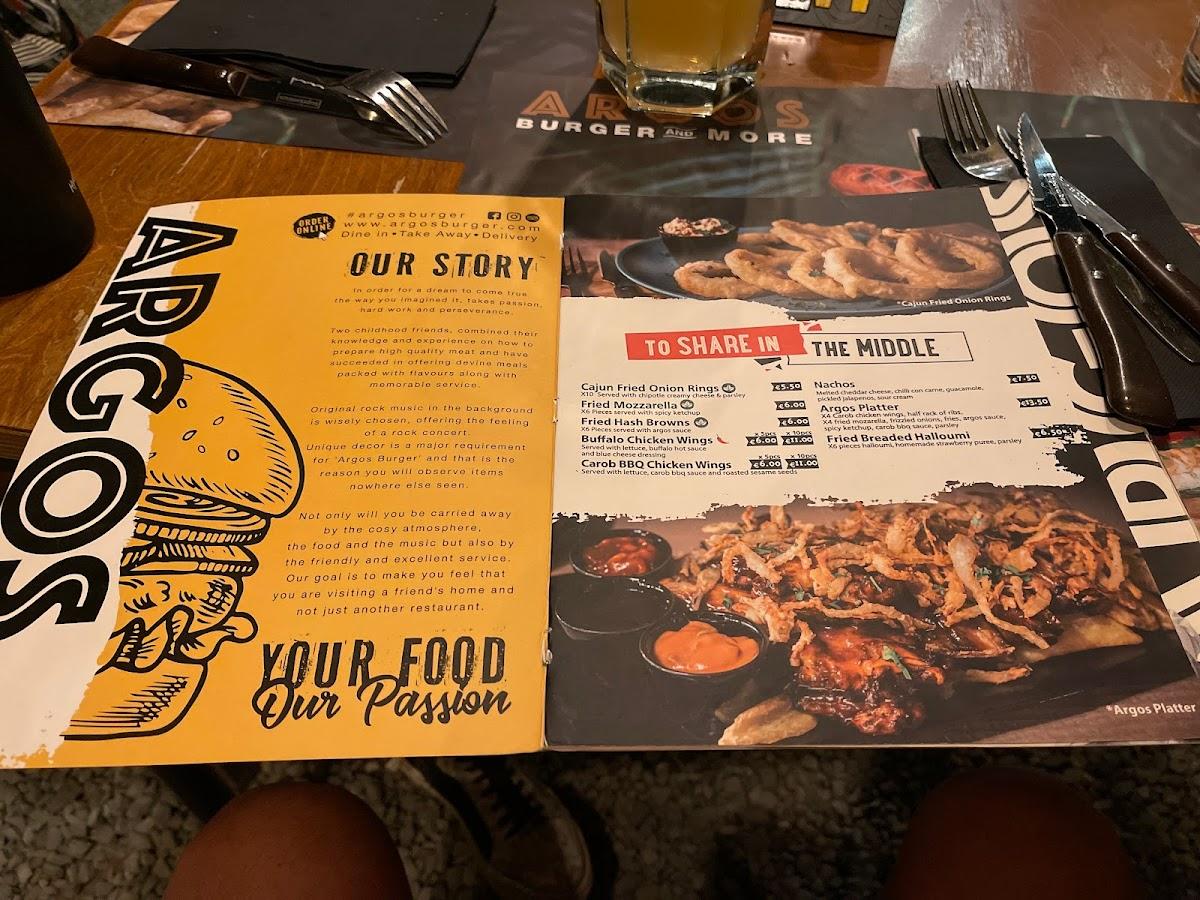 Menu at Argos Burger, Paphos