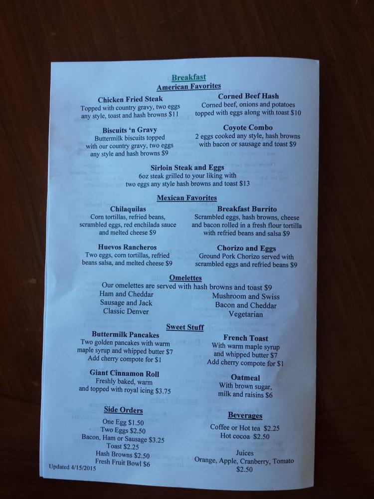 Menu at Coyote Grill at San Ignacio Golf Club, Green Valley, S Camino