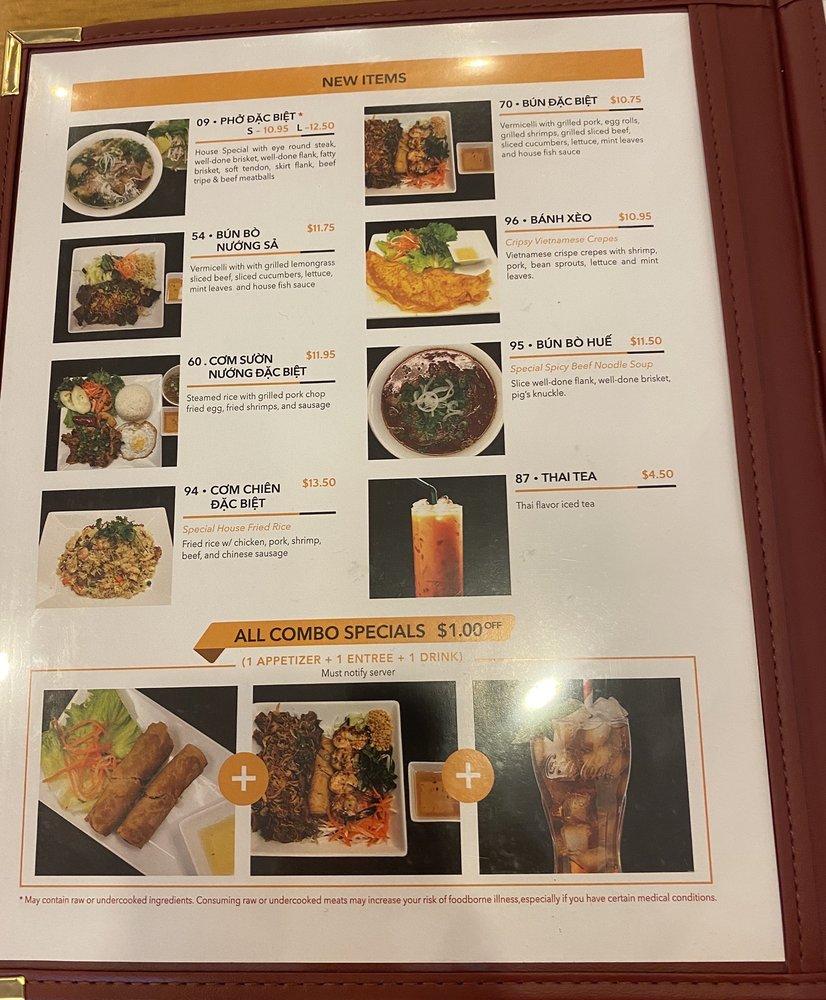 Menu at Pho Golden Star restaurant, Bailey's Crossroads