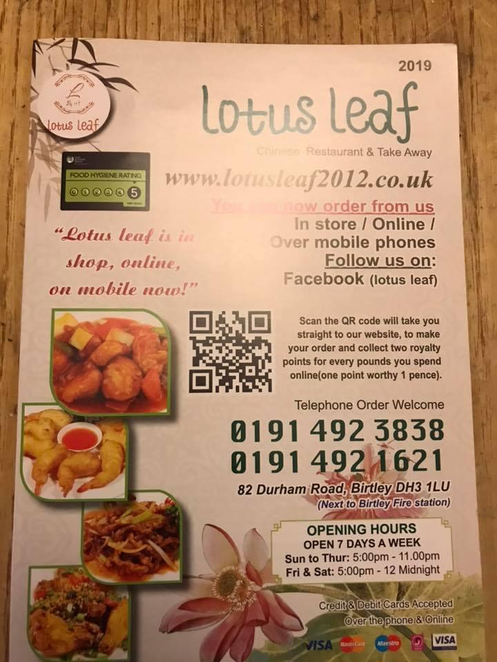Menu at Lotus Leaf Chinese Restaurant, Birtley