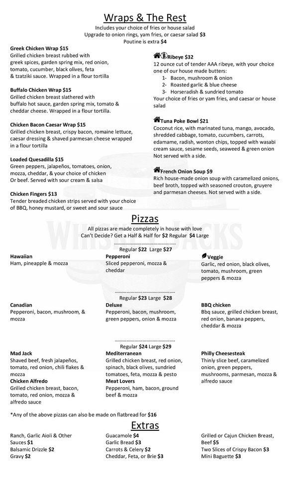 Menu at Whiskey Jacks Pub & Grill, Whitehorse