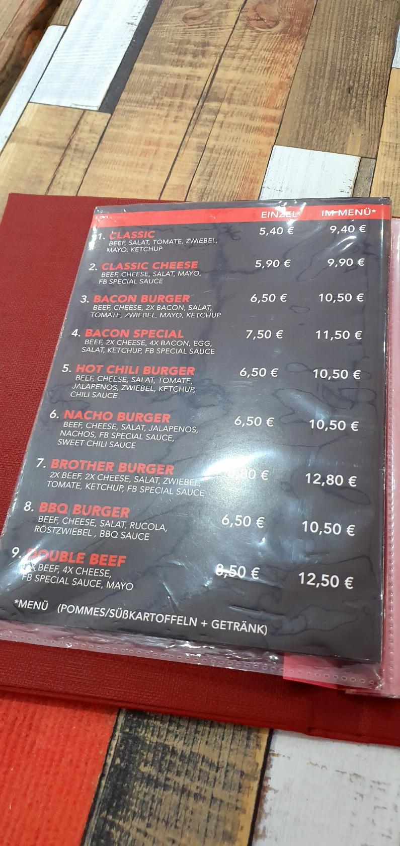 Speisekarte von Five Brothers Burger restaurant, Ahaus