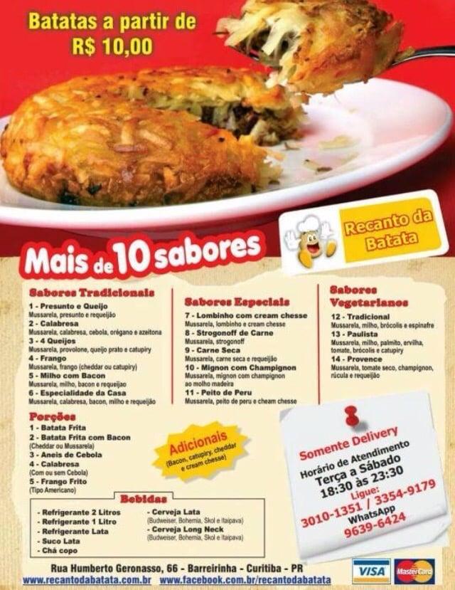 Recanto da Batata cardápio