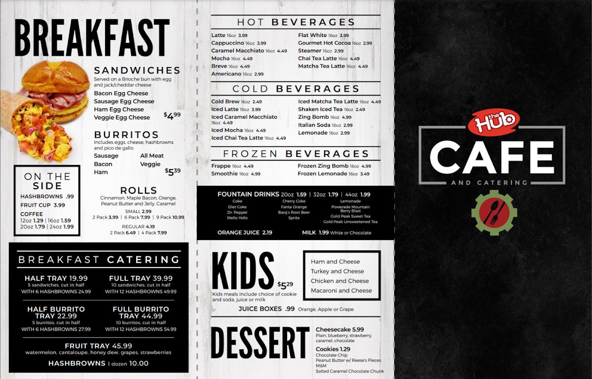 Menu at The Hub Cafe, Dickinson