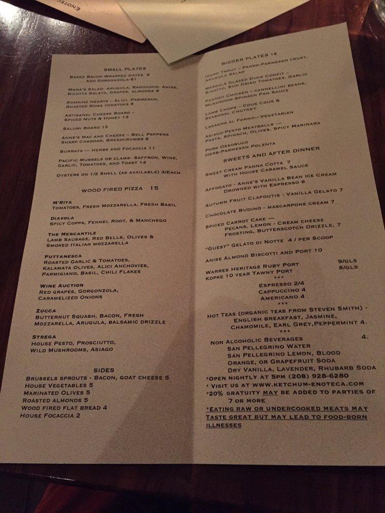 Menu at Enoteca pub & bar, Ketchum