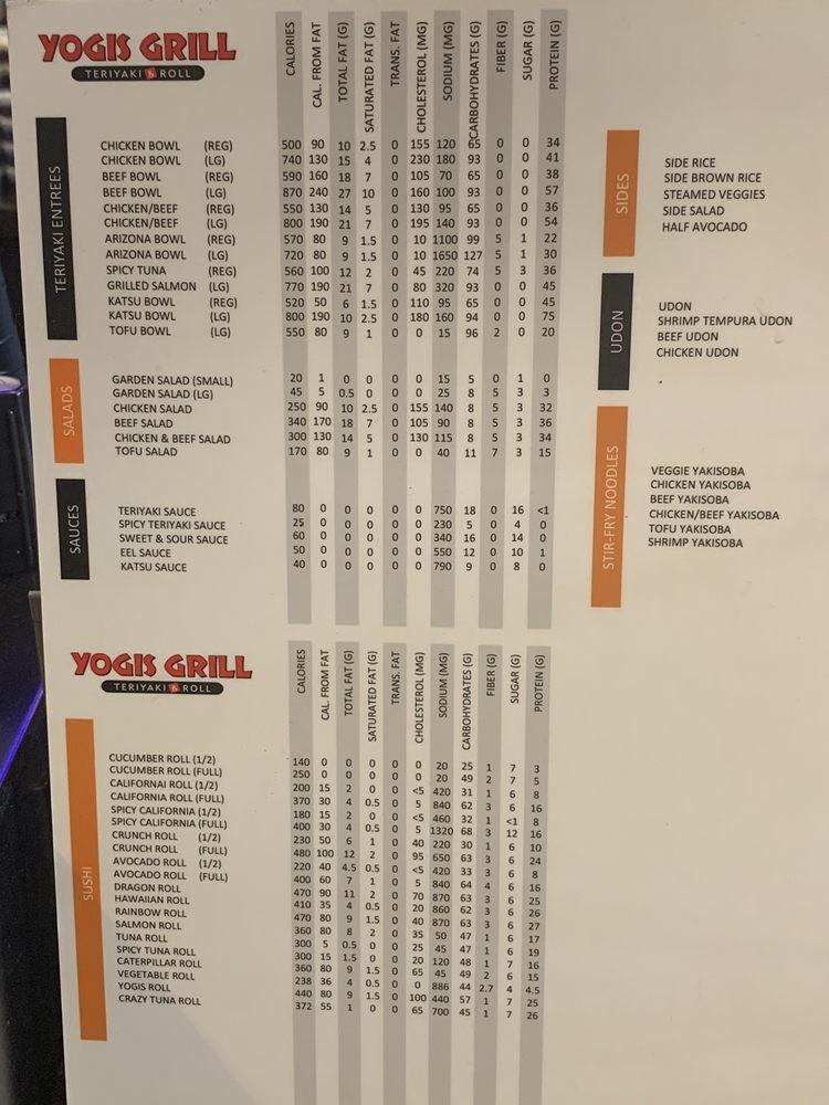 Menu at Yogis Grill restaurant, Chandler, W Chandler Blvd 3