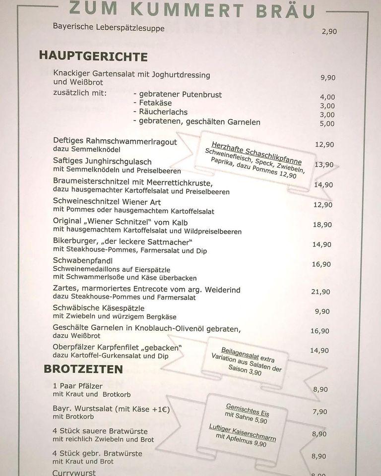 Speisekarte von Zum Kummert Bräu restaurant Amberg Raigeringer Str 11