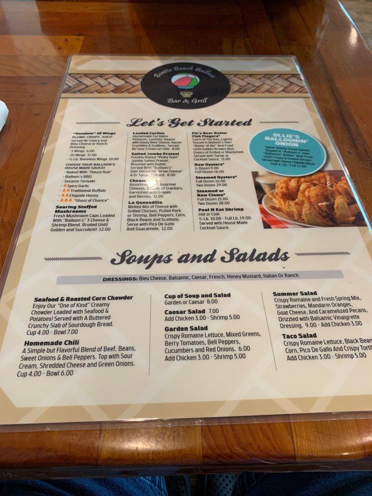 Menu at Bonita Beach Balloon Bar & Grill, Bonita Springs