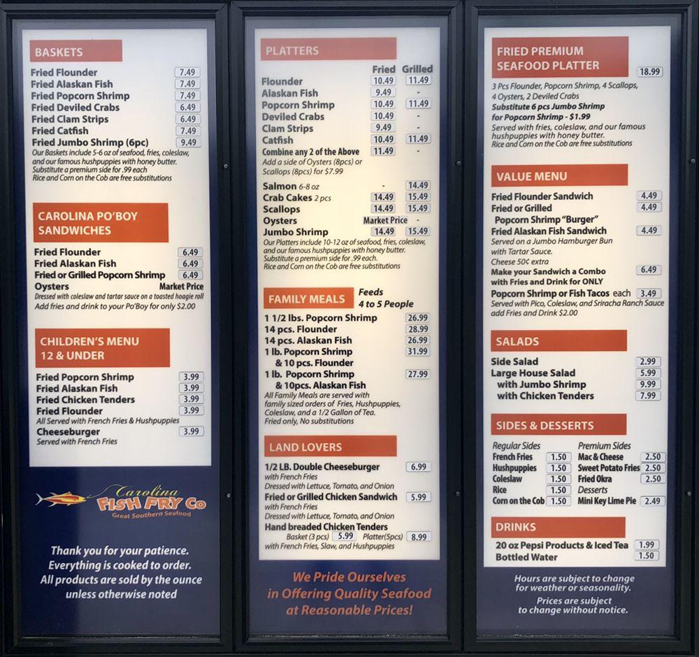Menu at Carolina Fish Fry Co of Jacksonville restaurant, Jacksonville
