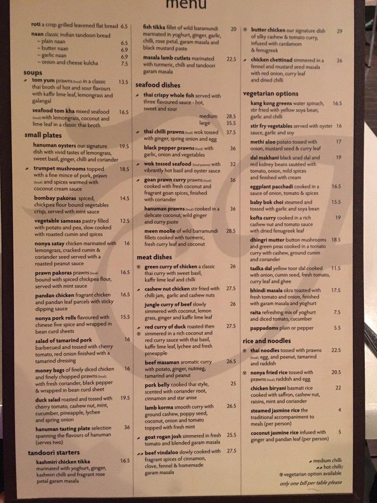Menu at Hanuman Restaurant Darwin, Darwin City