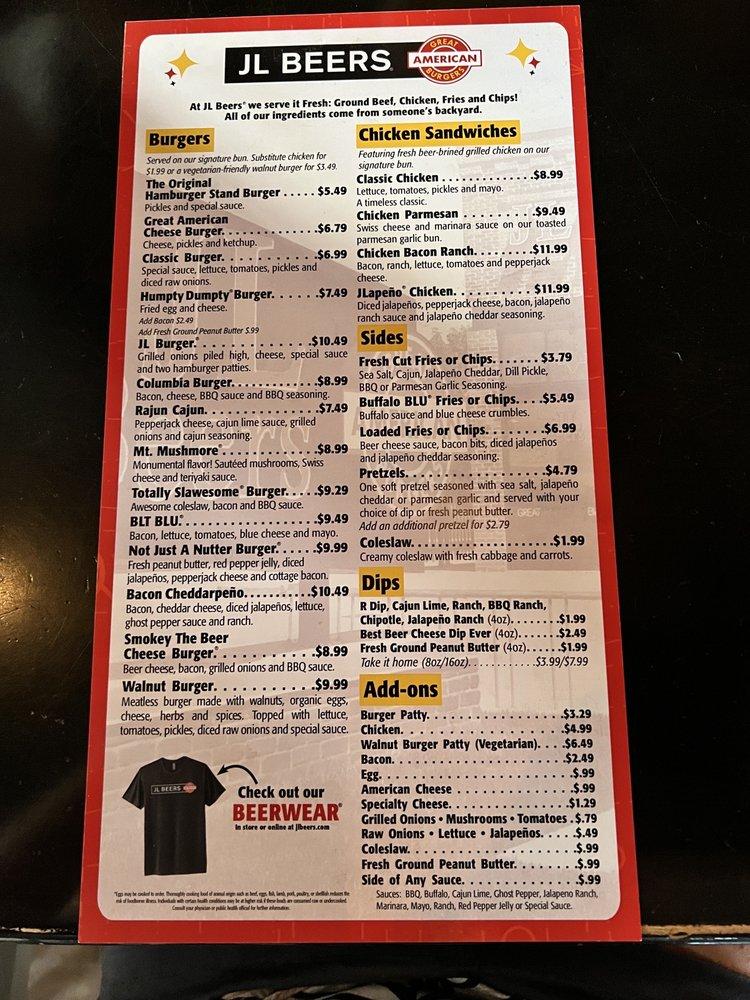 Menu at JL Beers pub & bar, Grand Forks