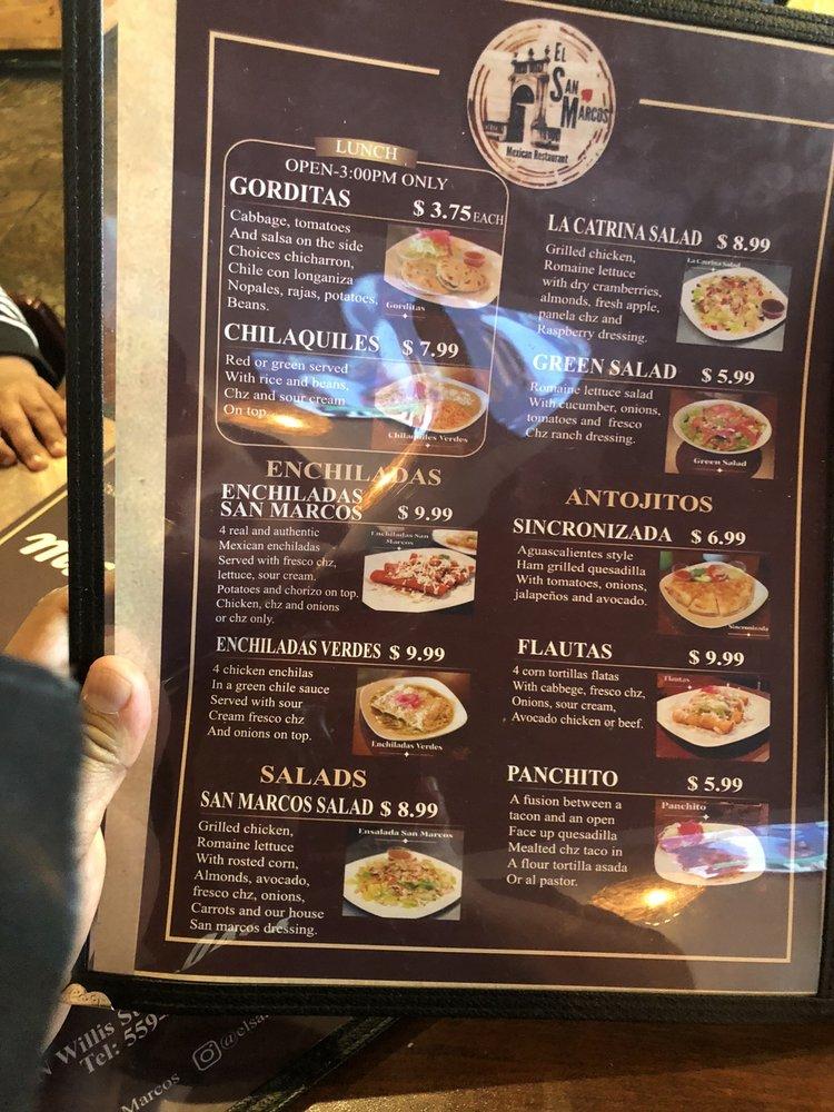 Menu at El San Marcos Mexican Restaurant, Visalia