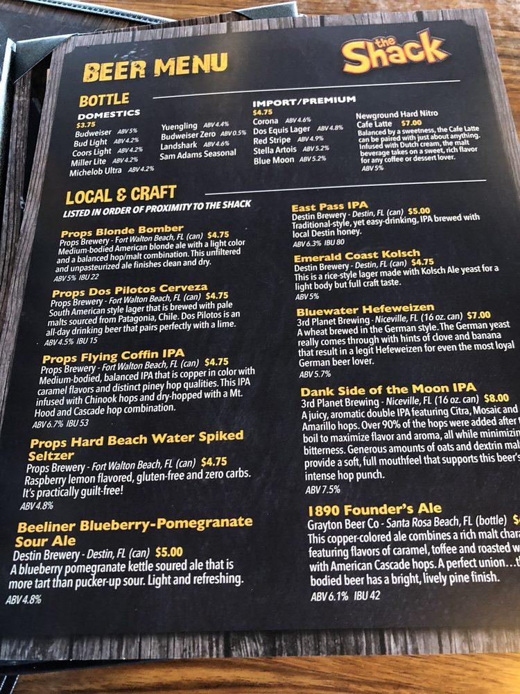 Menu at The Shack pub & bar, Fort Walton Beach
