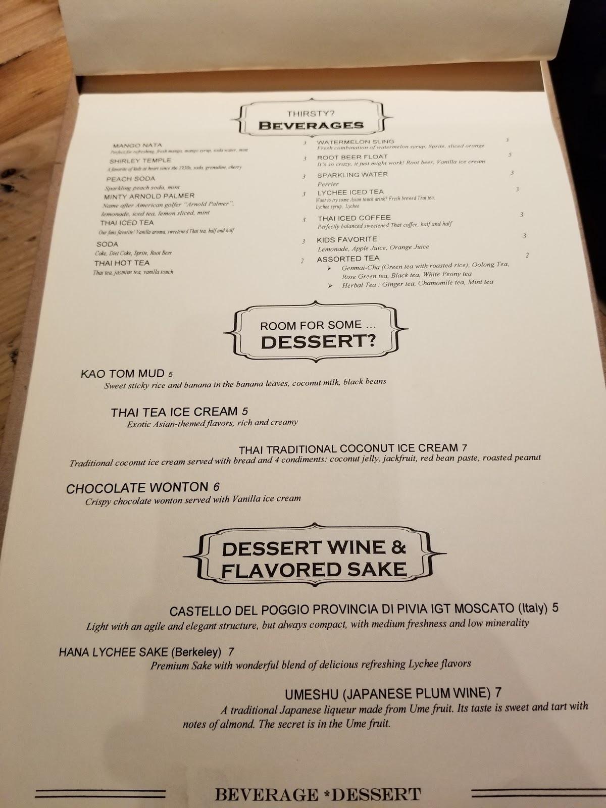 Menu at Rice Barn Thai Eatery and Wine Bar, Vacaville