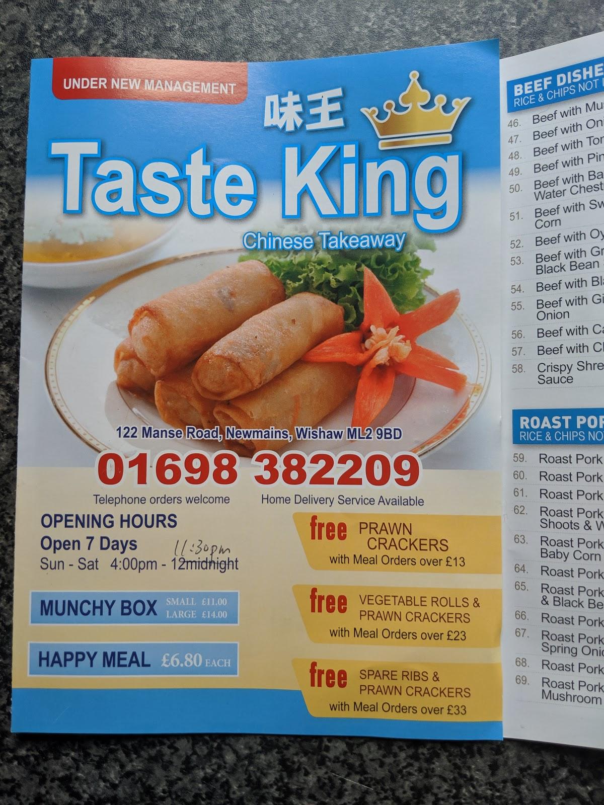 Menu at Taste King restaurant, Wishaw