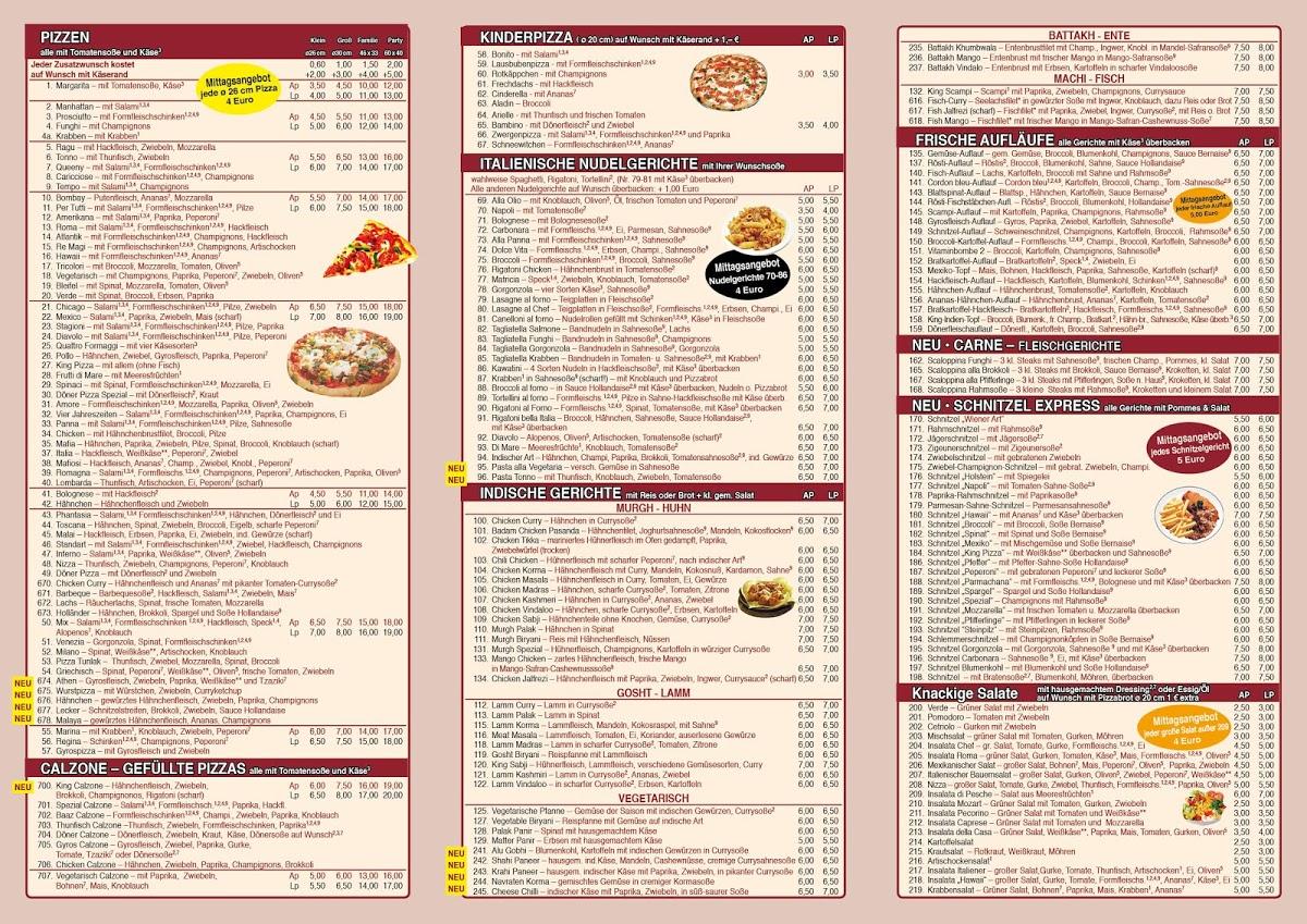 Speisekarte von Baaz King Pizza Wurzen, Wurzen