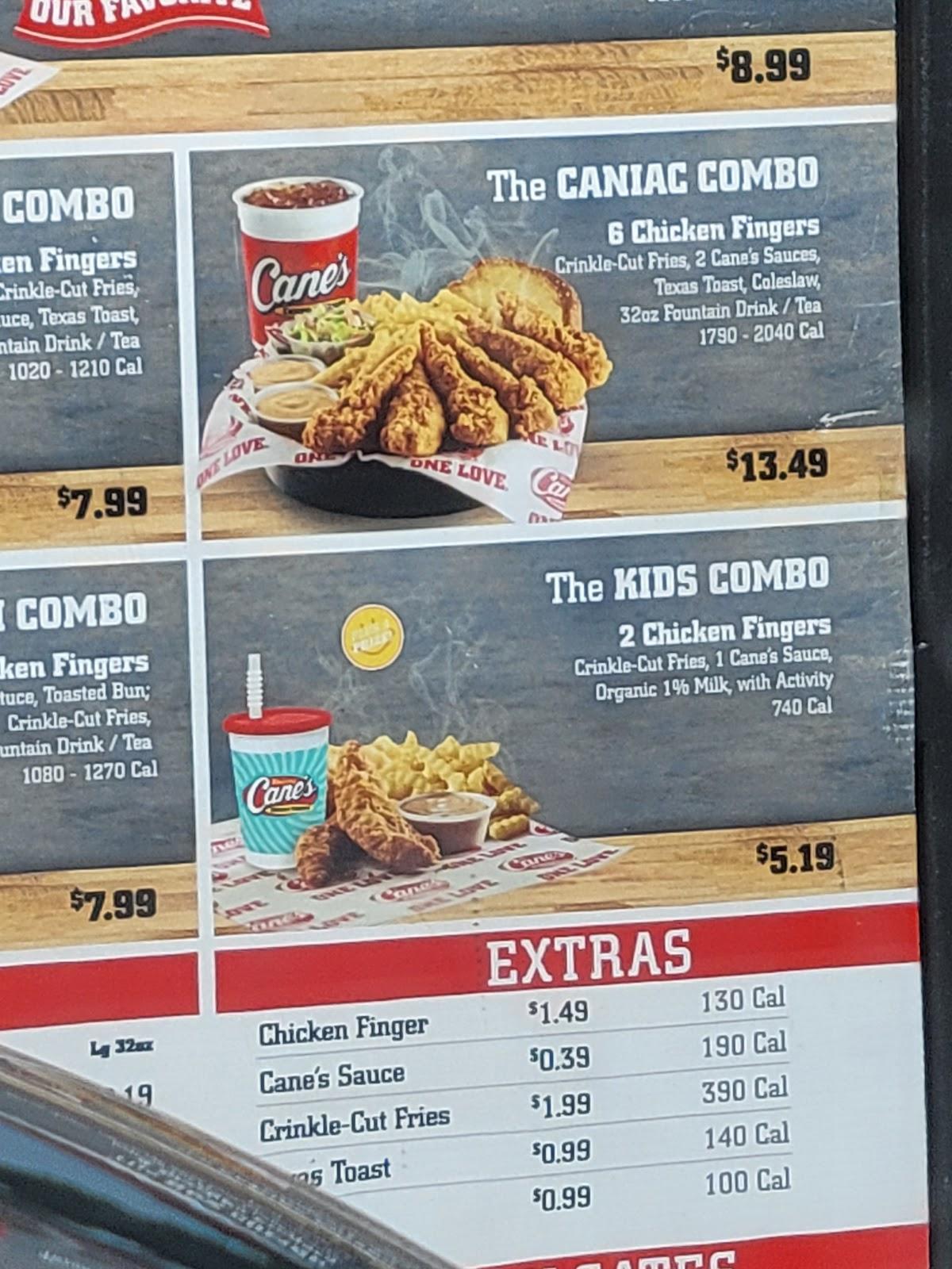 Carta de comida rápida Raising Cane's Chicken Fingers, Torrance