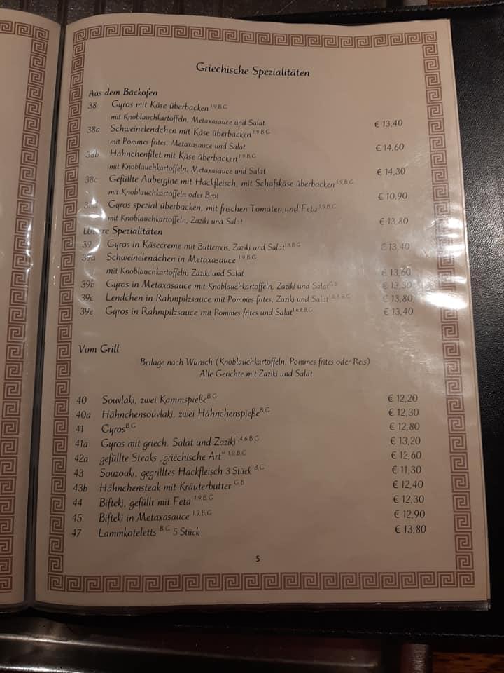 Speisekarte von Gaststätte Aristoteles restaurant, Arnstein