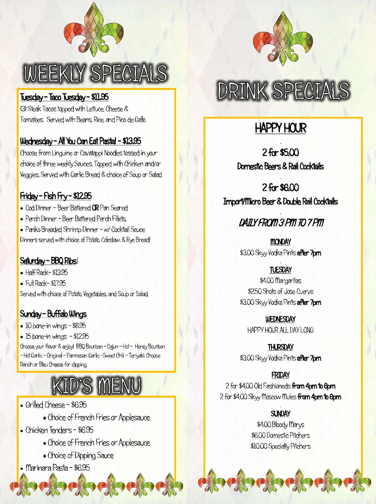 Menu at Bourbon Street Pub and Grill, Sheboygan