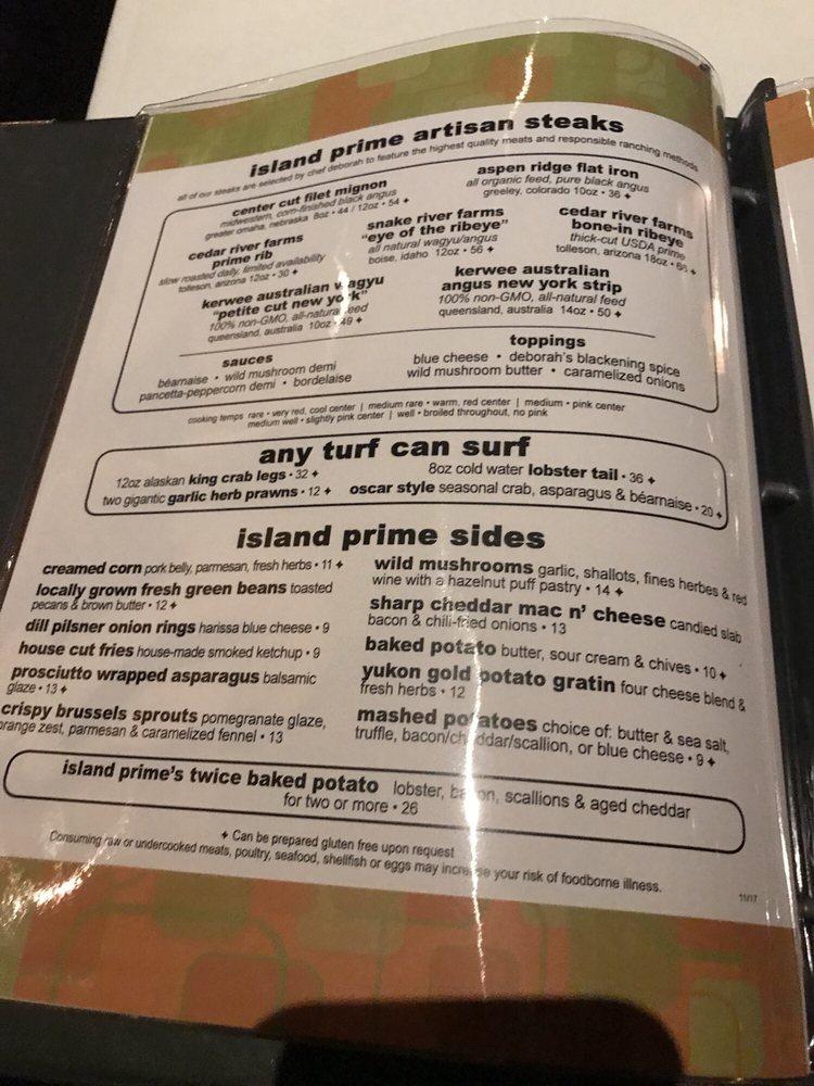 Menu at Island Prime steakhouse, San Diego, 880 Harbor Island Dr