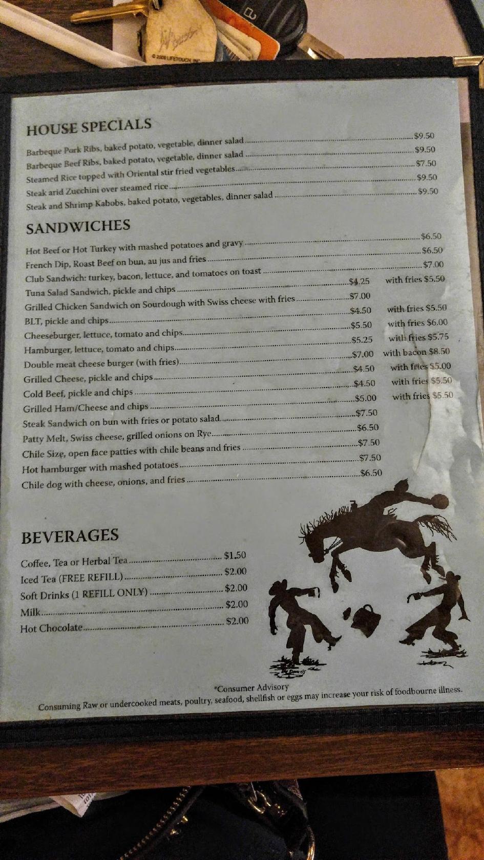 Menu at Blue Coffee Pot Restaurant, Kayenta