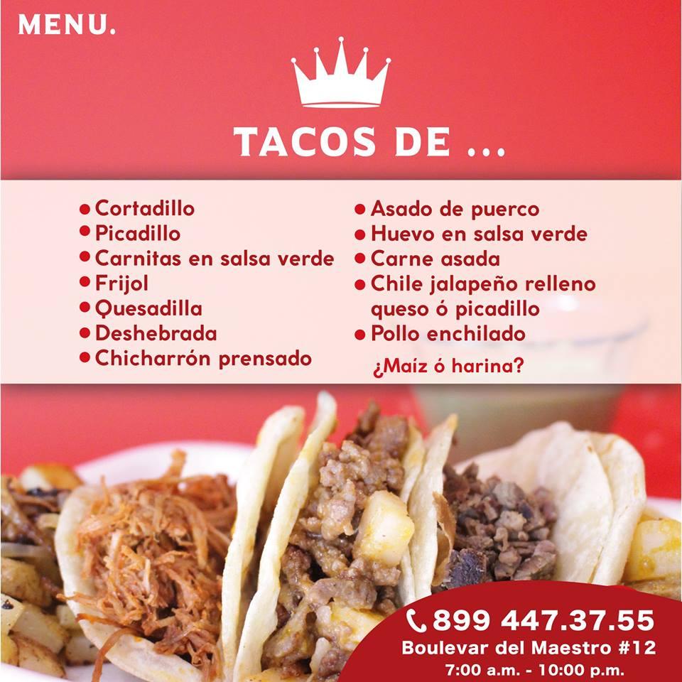 Menu at Taco Rey restaurant, Reynosa