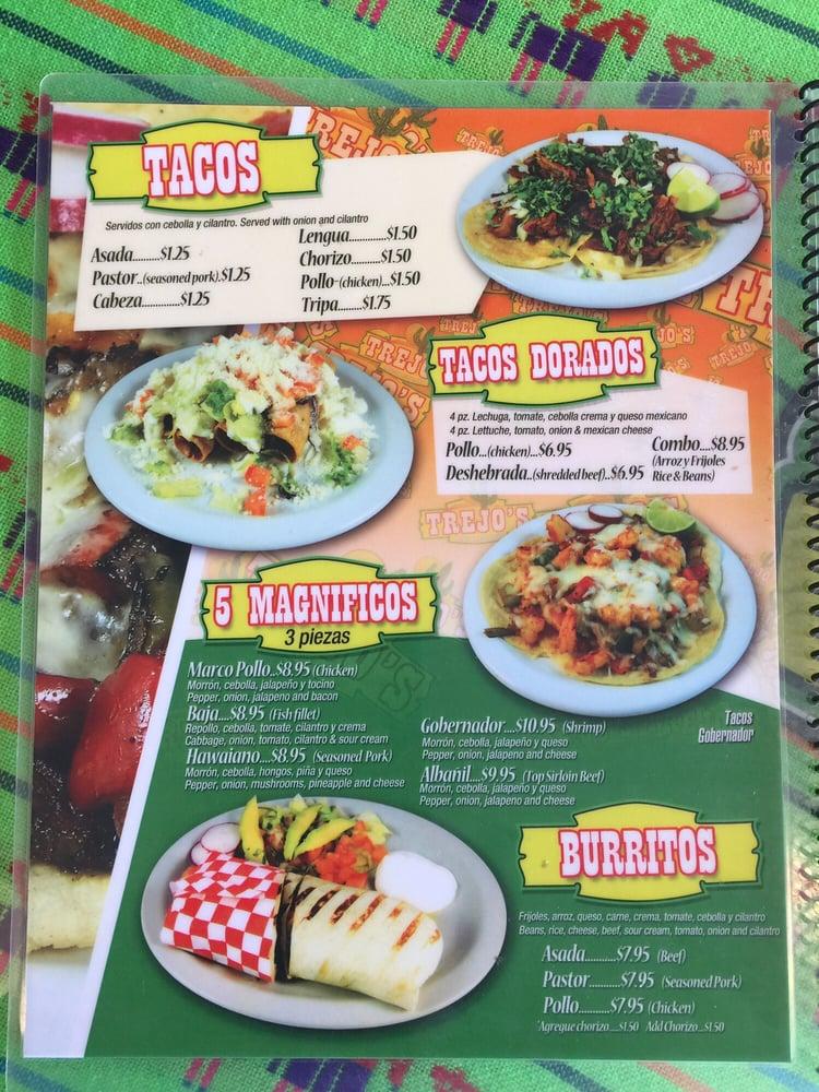 Menu at Trejo's Mexican Restaurant, Pasco